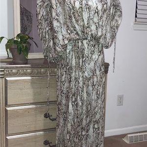 Beautiful Snake Print ZARA Blouse and pleated Pants- olive green and cream